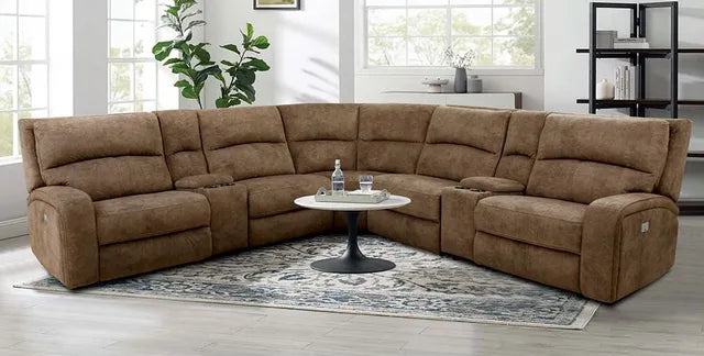 Furniture of America® Apostolos 6-Piece Brown Power Reclining Sectional Sofa Set