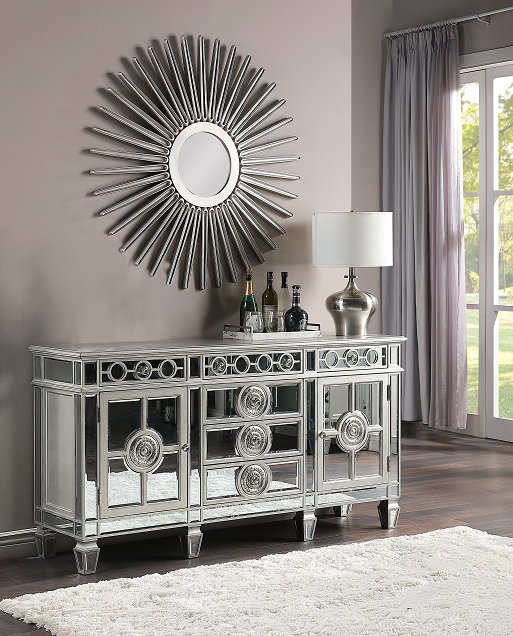 Acme Varian Mirrored & Antique Platinum Server