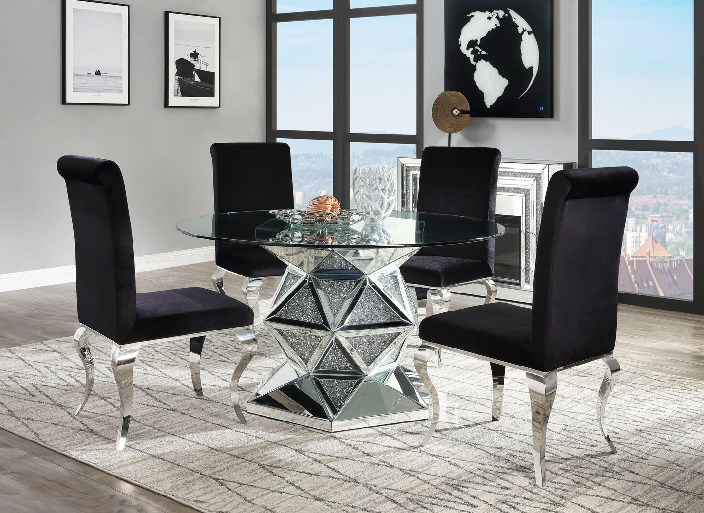 Acme Noralie Mirrored & Faux Diamonds Dining Table