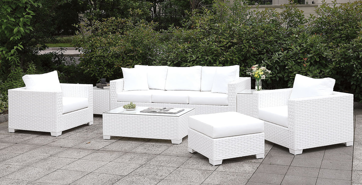 Furniture of America Somani Light Gray Wicker/Ivory Cushion Sofa + 2 Chairs + 2 End Tables + Coffee Table
