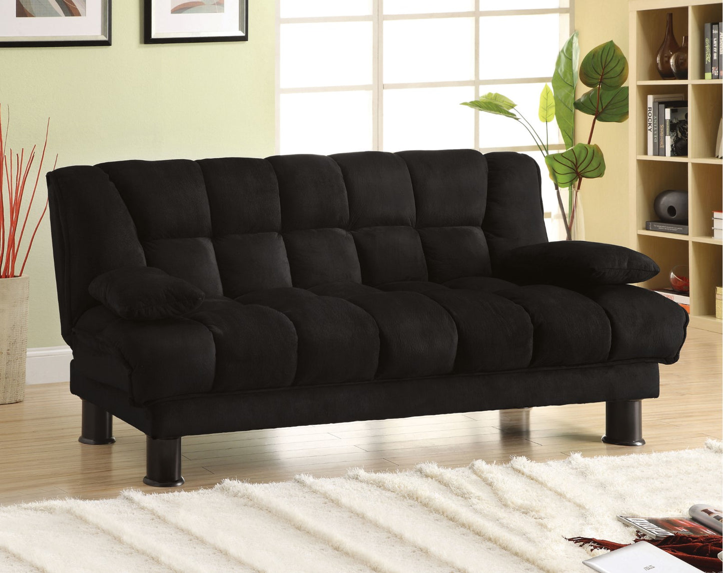 Furiture of America Bonifa Black Elephant Skin Microfiber Futon Sofa