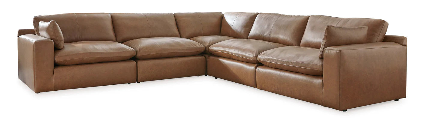 Emilia Caramel Leather 5pc Modular Sectional (Online Special Price)