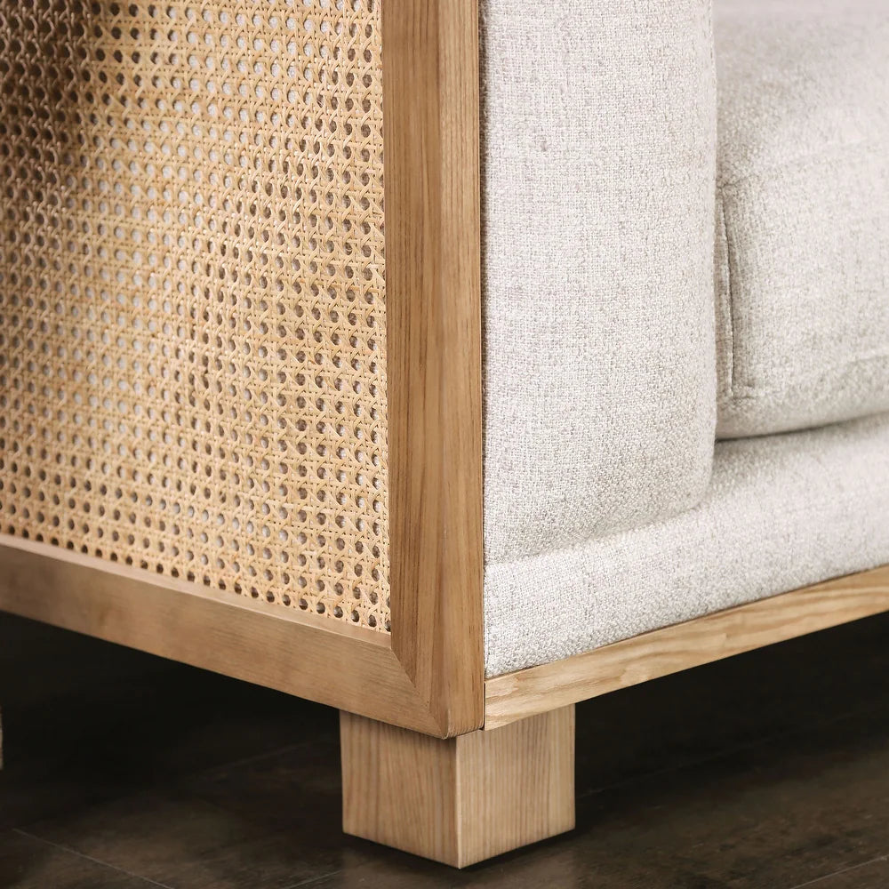 Huxa Contemporary Beige and Natural Fabric Padded Track Arms Sectional by Furniture of America