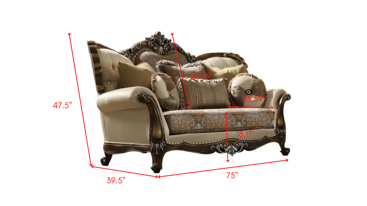 Acme Furniture Latisha Tan Antique Oak Loveseat with 5 Pillows