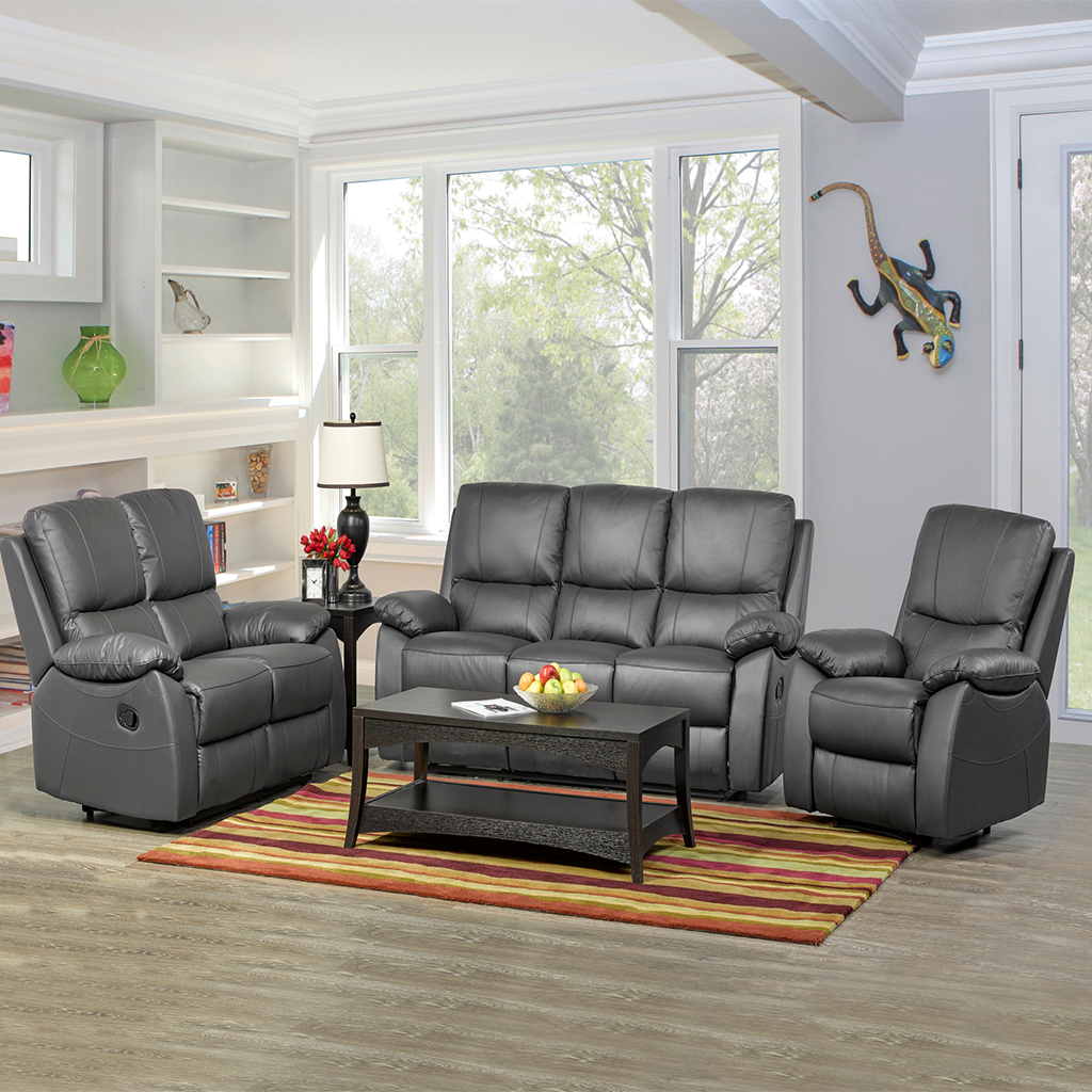 ESF 1415 Reclining Sofa in Dark Gray Half Leather SET