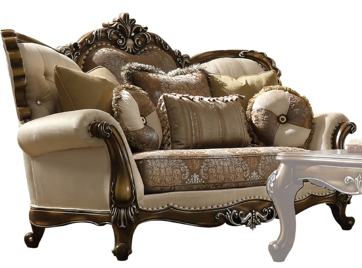 Acme Furniture Latisha Tan Antique Oak Loveseat with 5 Pillows