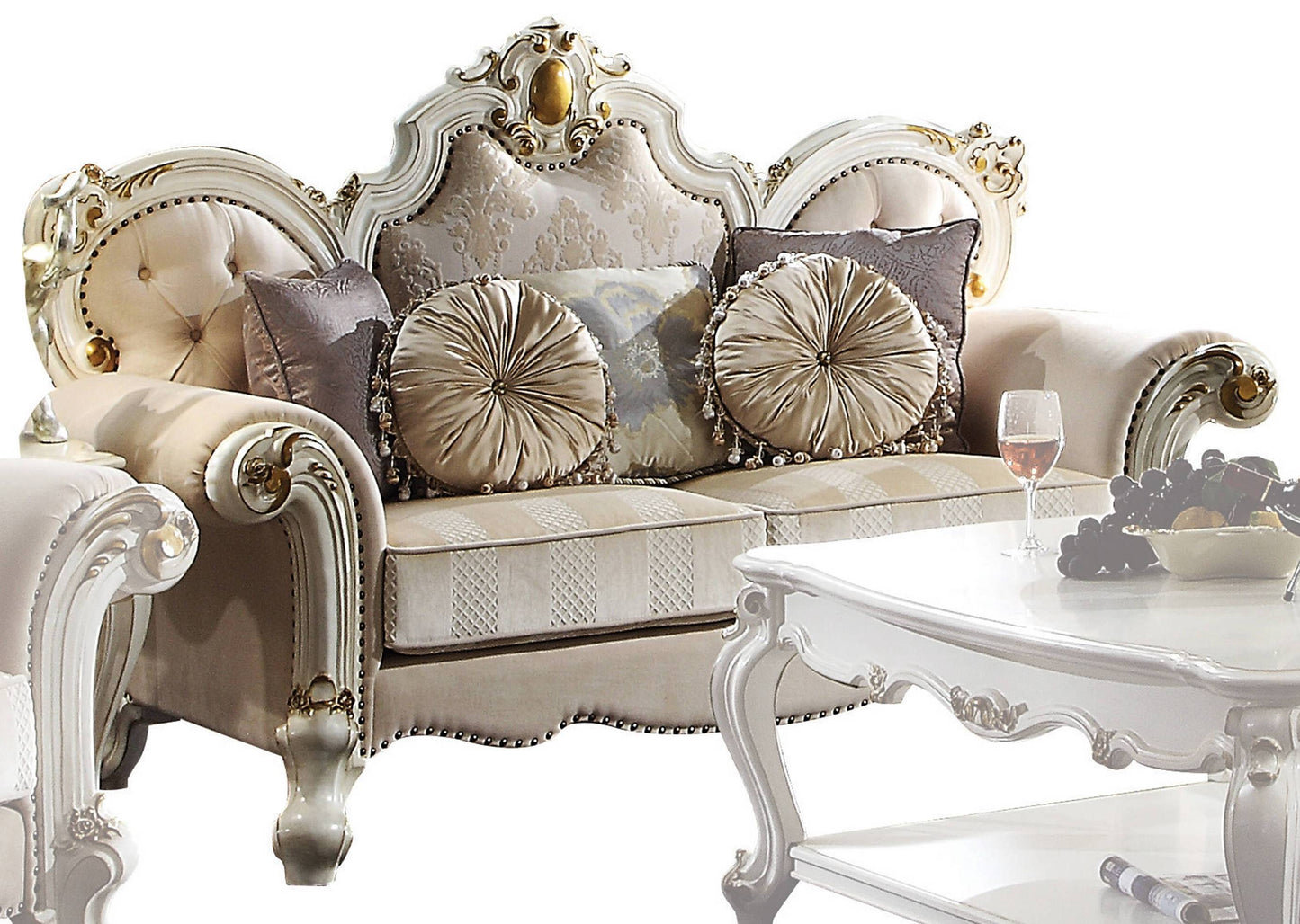 Acme Furniture Picardy Antique Pearl Loveseat with 5 Pillows