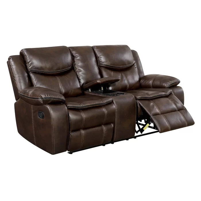 Furniture of America POLLUX LOVE SEAT Console w, Cupholders & Recliners Plush Cushions