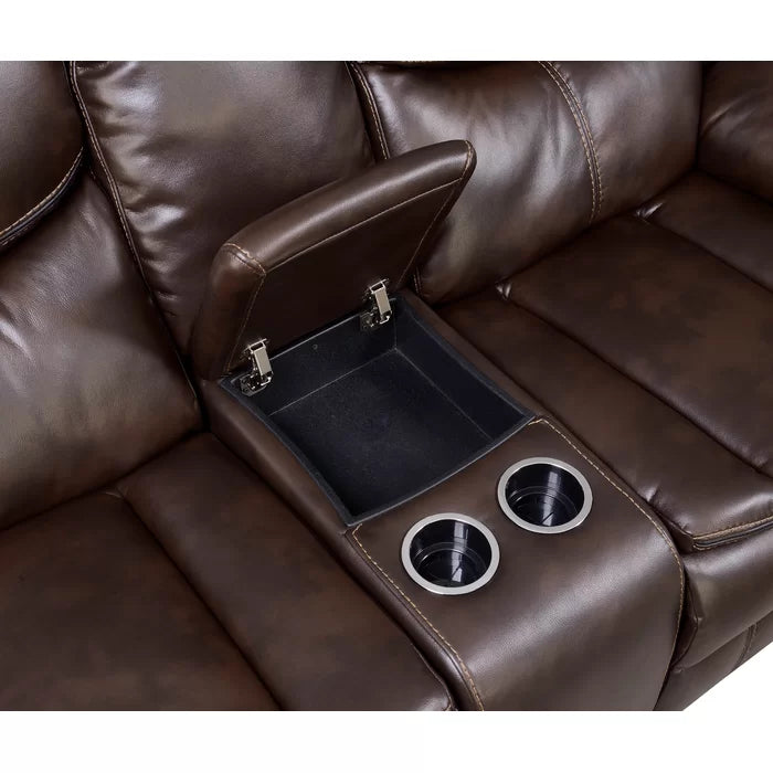 Furniture of America POLLUX LOVE SEAT Console w, Cupholders & Recliners Plush Cushions
