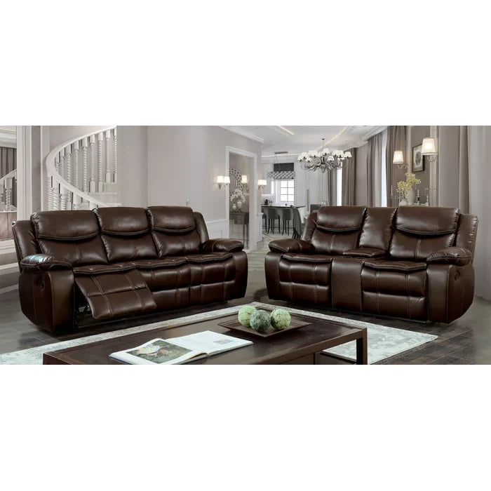 Furniture of America POLLUX LOVE SEAT Console w, Cupholders & Recliners Plush Cushions