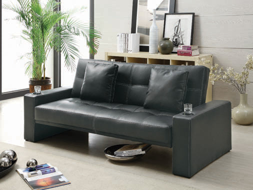 Coaster Spears Sofa Bed With Cup Holders In Armrests Black | Sofa Bed