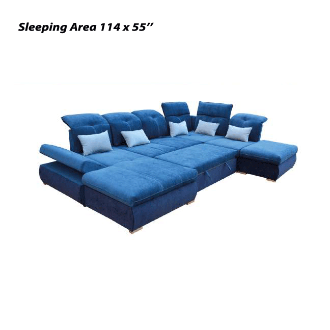 ESF Opera Fabric U-Shape Sectional Sofa w/Bed and Storage, Blue
