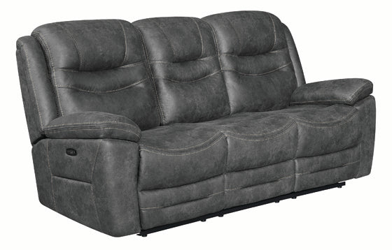Coaster Hemer Upholstered Power^2 Sofa Dark Grey |Width: 86 in Depth: 37.5 in Height: 43.5 in |Performance faux suede