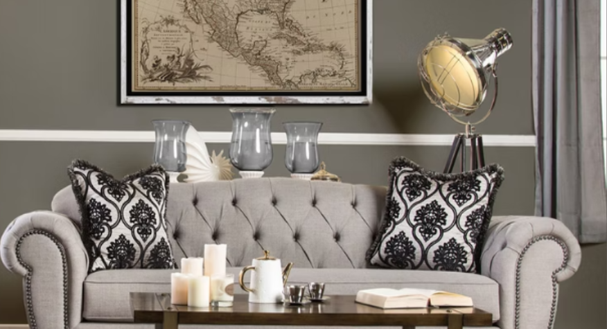 Furniture of America VIVIANA SOFA Pleated Front Seat Panels w/ Buttons, Oversized Arms and Individually Attached Nailheads