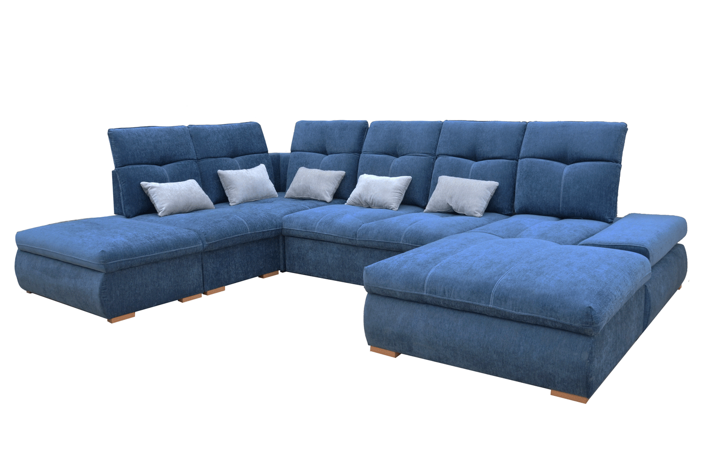 ESF Opera Fabric U-Shape Sectional Sofa w/Bed and Storage, Blue