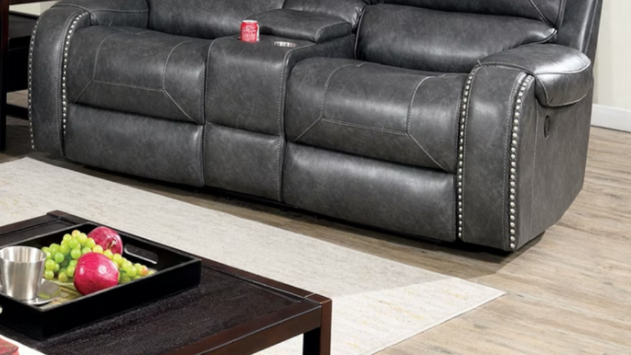 Furniture of America WALTER LOVE SEAT Love Seat w, Storage and Cup holders, Glider Recliner & Nailhead Trim
