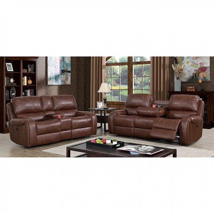Furniture of America WALTER POWER LOVE SEAT Power Recliner, USB Outlet & Nailhead Trim