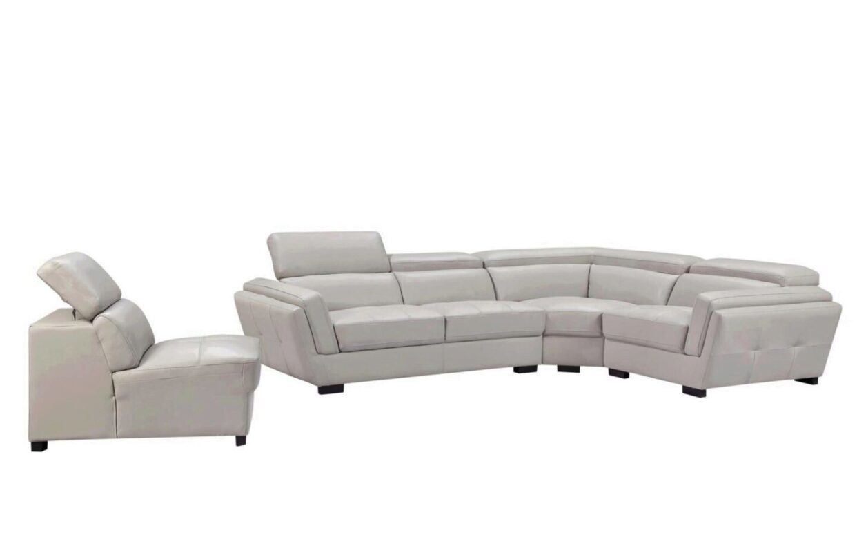 ESF 2566 Light Grey Top-grain Leather Modular Sectional Sofa