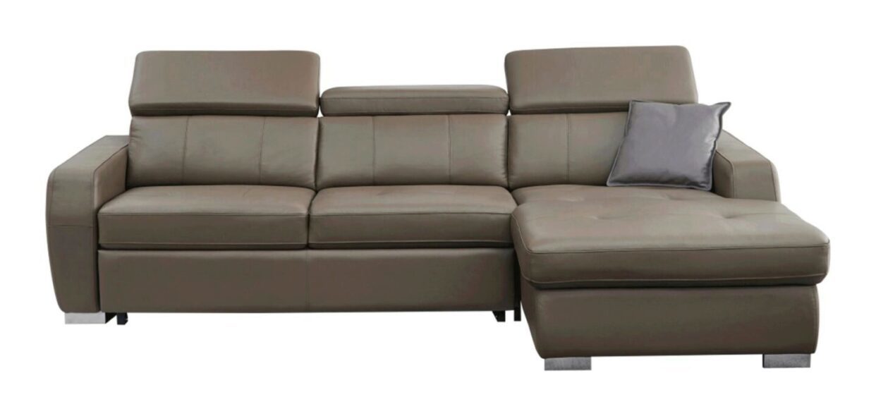 ESF 1822 Modern Taupe Top-grain Leather Sectional Sofa Right w/Bed