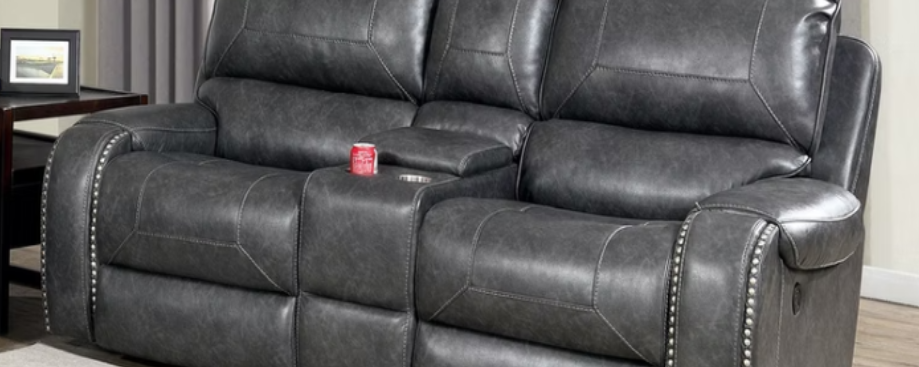 Furniture of America WALTER LOVE SEAT Love Seat w, Storage and Cup holders, Glider Recliner & Nailhead Trim