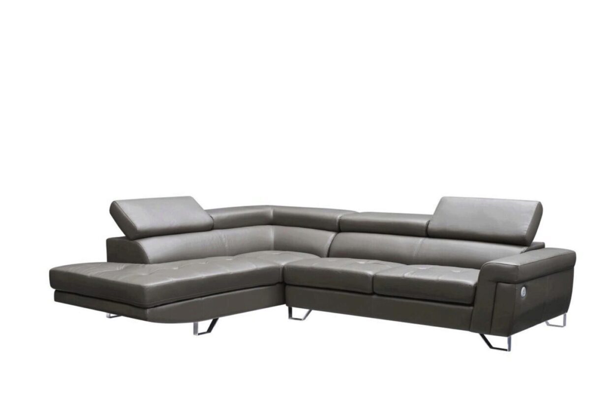 ESF 1807 Dark Gray Top-grain Leather Sectional Sofa