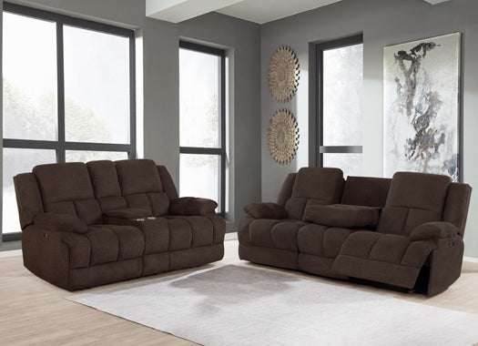 Coaster Waterbury 2-Piece Pillow Top Arm Power Living Room Set Brown | Performance fabric |with drop down table