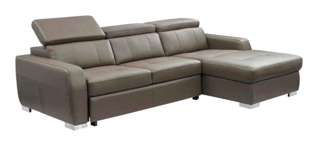 ESF 1822 Modern Taupe Top-grain Leather Sectional Sofa Right w/Bed