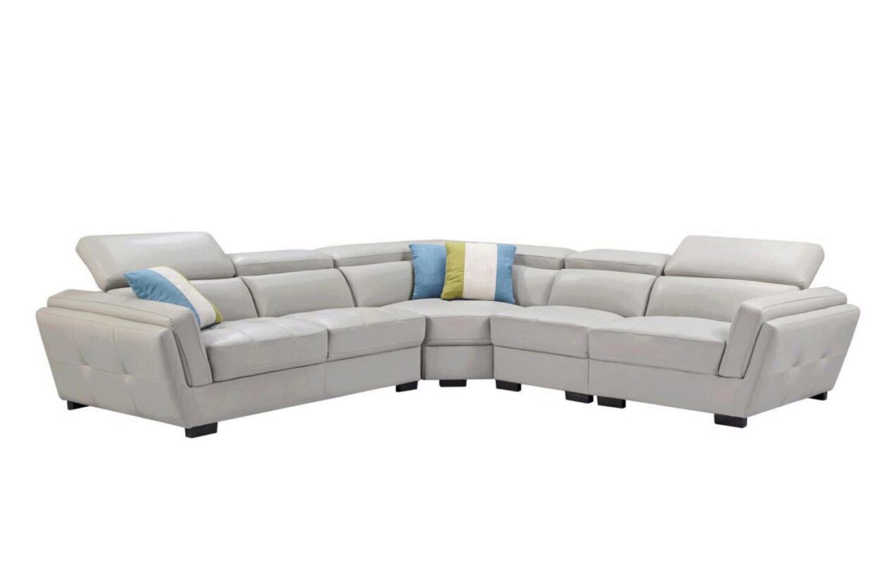 ESF 2566 Light Grey Top-grain Leather Modular Sectional Sofa
