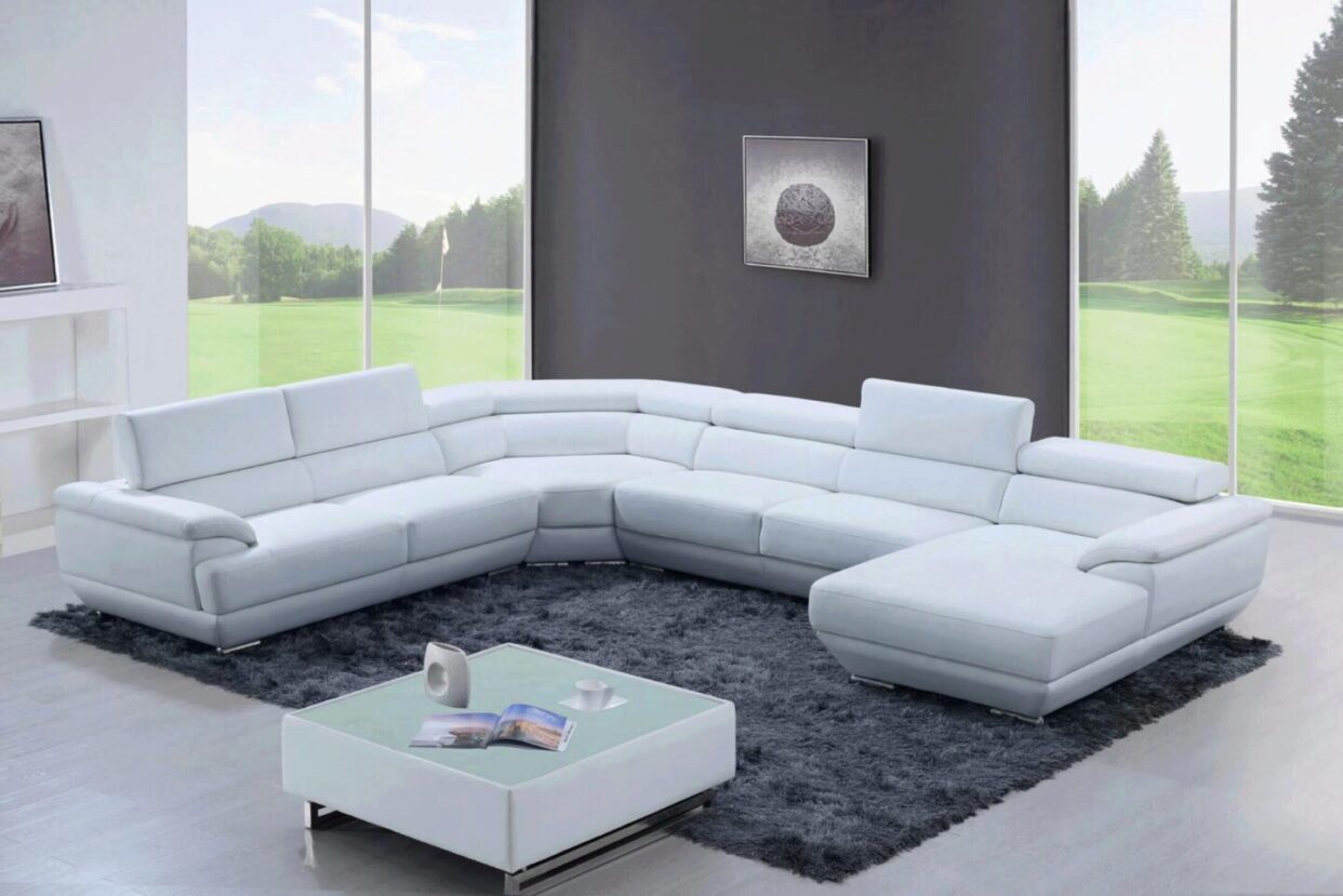 ESF 430 Pure White Top-grain Leather Sectional Modern Sofa