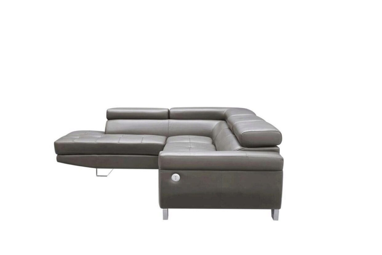ESF 1807 Dark Gray Top-grain Leather Sectional Sofa