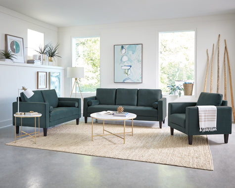 Coaster Gulfdale 2-Piece Cushion Back Upholstered Living Room Set Dark Teal |Velvet |2 pillows for loveseat and 2 pillows for loveseat included