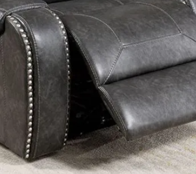 Furniture of America WALTER POWER SOFA  Leatherette, Solid Wood, Sofa w, Cup holders in Drop-down Table, USB Outlets and Nailhead Trim