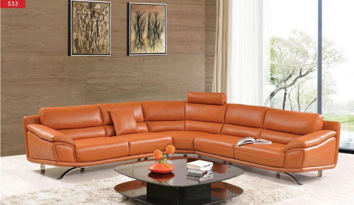 ESF 533 Chic Orange Leather Sectional Modern Sofa With Head Support