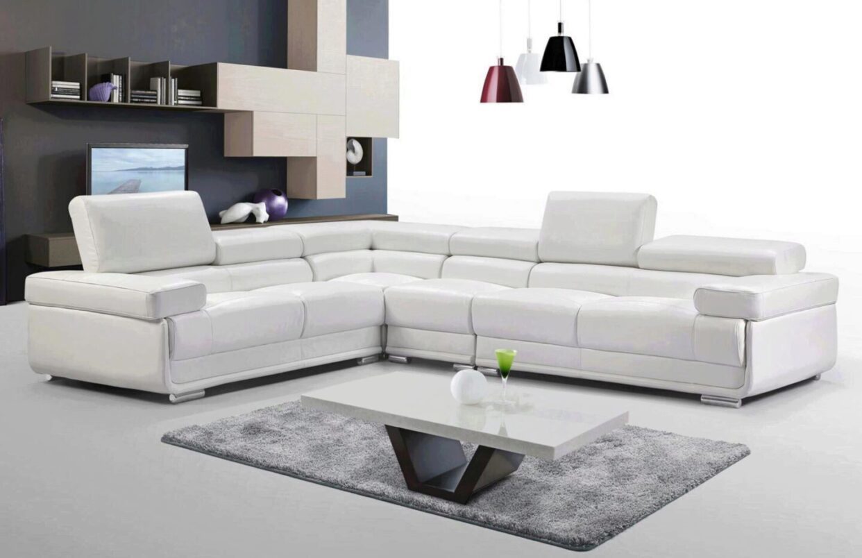 ESF 2119 White Luxury Top-grain Leather Sectional Sofa