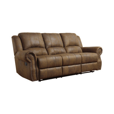 Coaster Sir Rawlinson Rolled Arm Motion Sofa With Nailhead Trim Buckskin Brown |Width: 90 in Depth: 39 in Height: 40 in | Performance faux suede