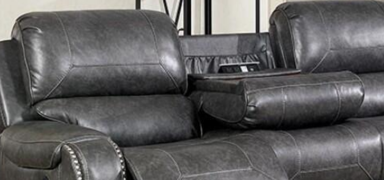 Furniture of America WALTER SOFA Leatherette, Solid Wood, Sofa w, Cup holders in Drop-down Table and Nailhead Trim