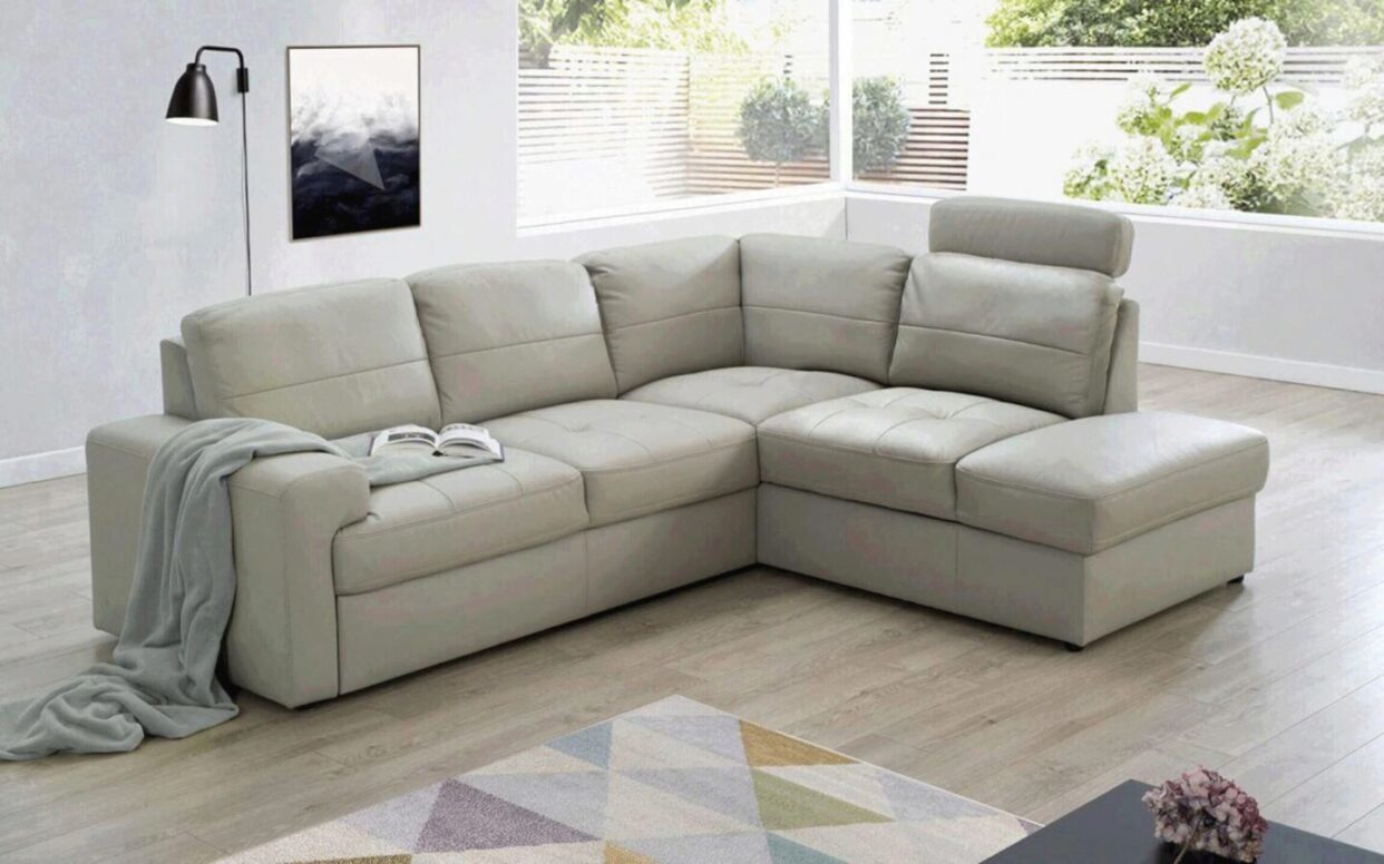 ESF Ella Leather Sectional Sofa RHC w/Bed & Storage in Green