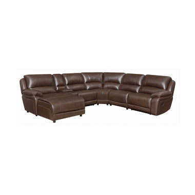 Coaster Mackenzie 6-Piece Motion Sectional Chestnut |Breathable performance polyurethane |Width: 132 in Depth: 117 in Height: 40 in