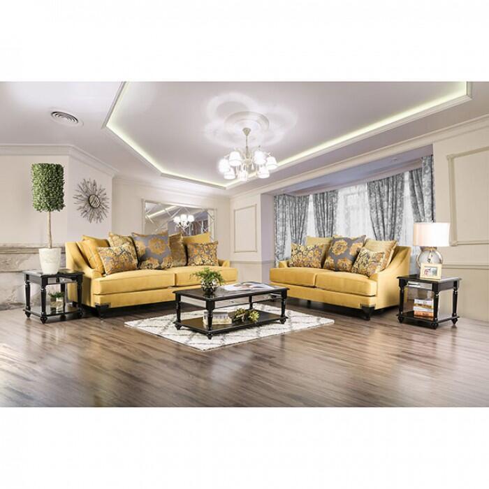 Furniture of America VISCONTTI SOFA T-Cushion Seating, Velvet-like Fabric, Solid Wood and Pillows Included