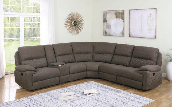 Coaster Variel 6-Piece Modular Motion Sectional Taupe |Width: 125.25 in Depth: 112 in Height: 41.75 in |Performance Faux Suede