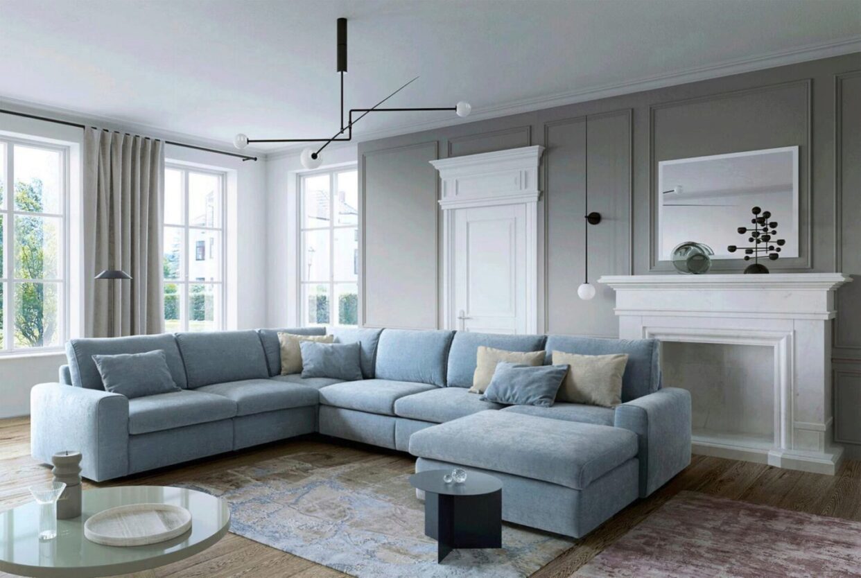 ESF Karato Grey Fabric Sectional Sofa Bed