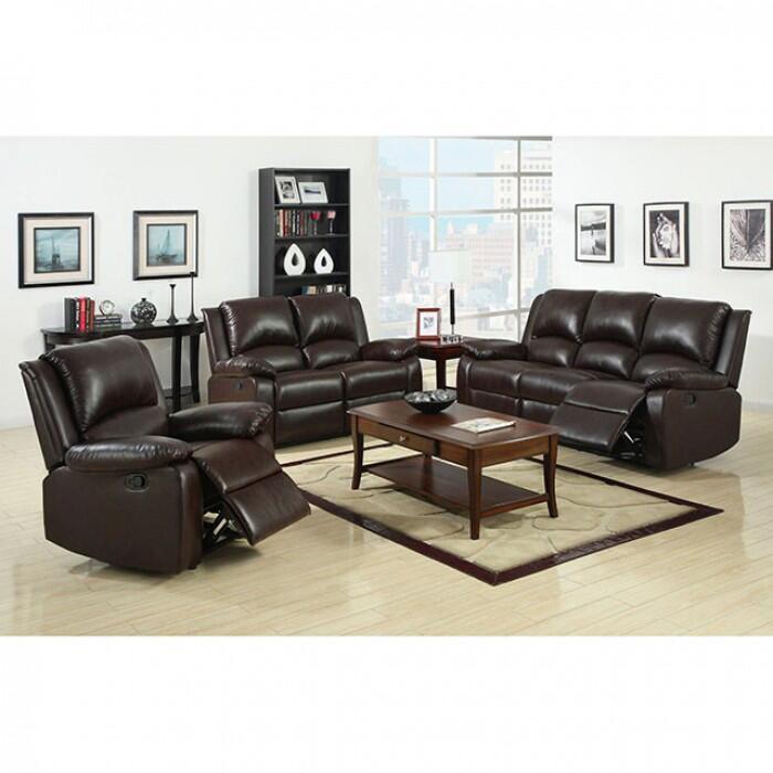 Furniture of America OXFORD SOFA Rustic Dark Brown, Padded Headrest and Recliners