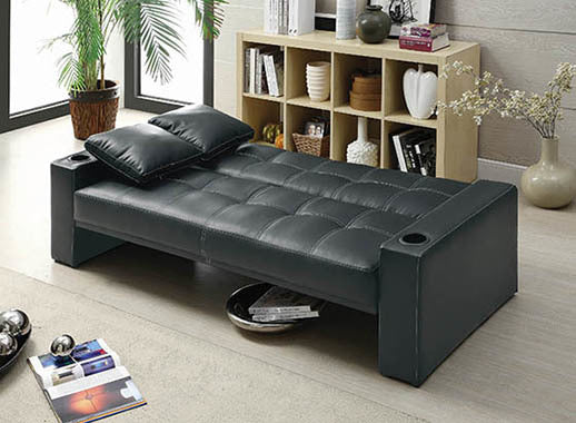 Coaster Spears Sofa Bed With Cup Holders In Armrests Black | Sofa Bed