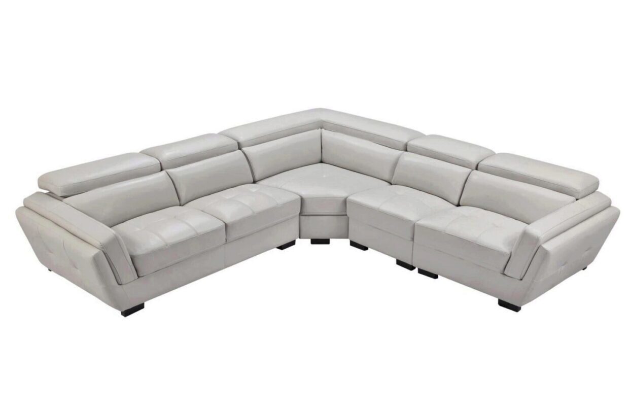 ESF 2566 Light Grey Top-grain Leather Modular Sectional Sofa