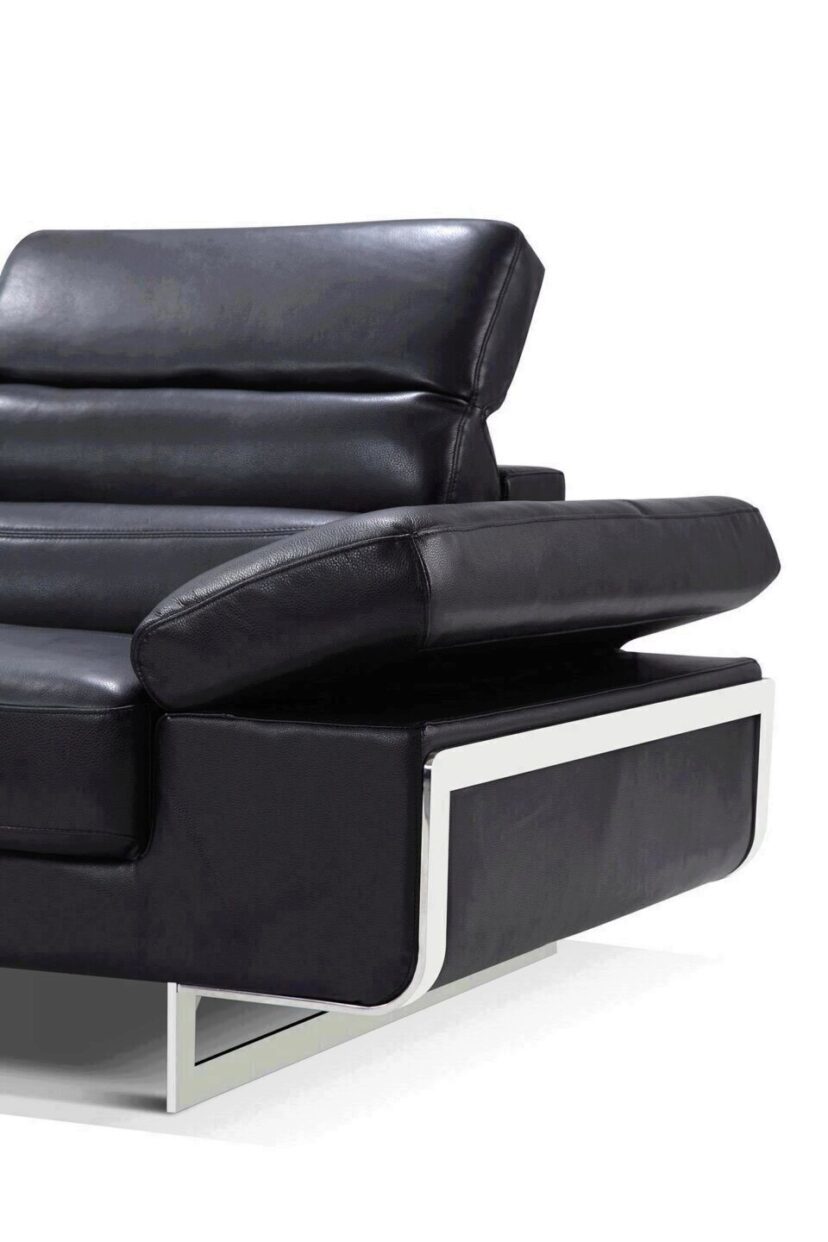 ESF 2347 Black Leather Sectional Sofa Left Hand Facing