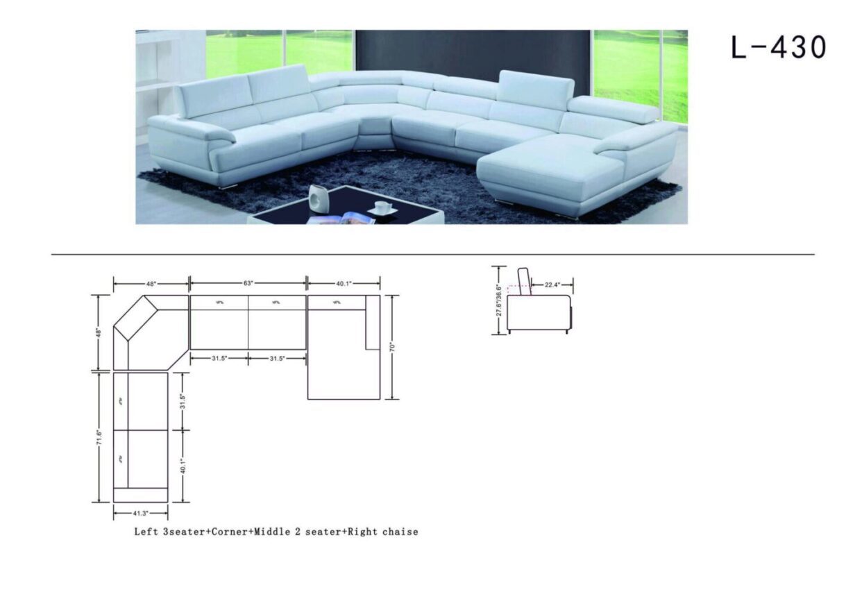 ESF 430 Pure White Top-grain Leather Sectional Modern Sofa