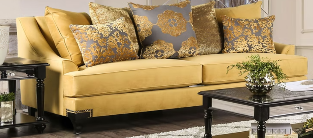 Furniture of America VISCONTTI SOFA T-Cushion Seating, Velvet-like Fabric, Solid Wood and Pillows Included
