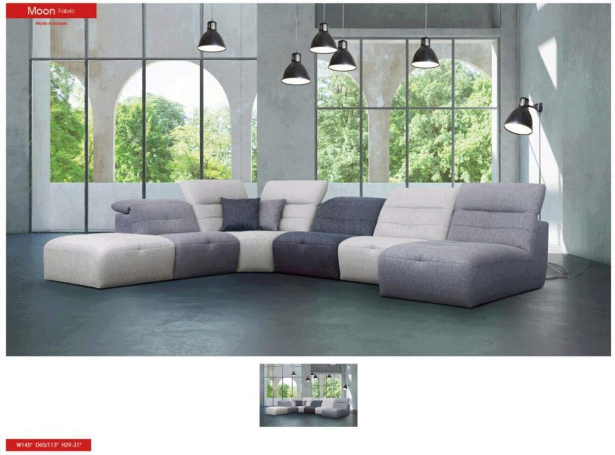 ESF Moon Sectional Modern Charcoal & Grey Fabric Modular Sectional Sofa