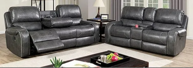 Furniture of America WALTER LOVE SEAT Love Seat w, Storage and Cup holders, Glider Recliner & Nailhead Trim