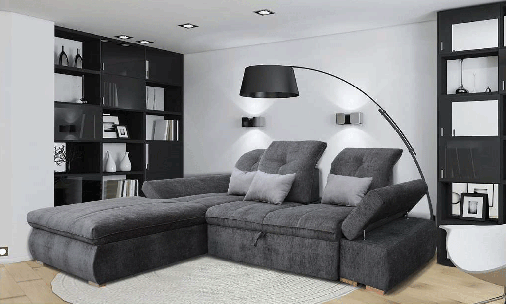 ESF Estero Sectional Sofa in Gray Fabric w/Bed & Storage